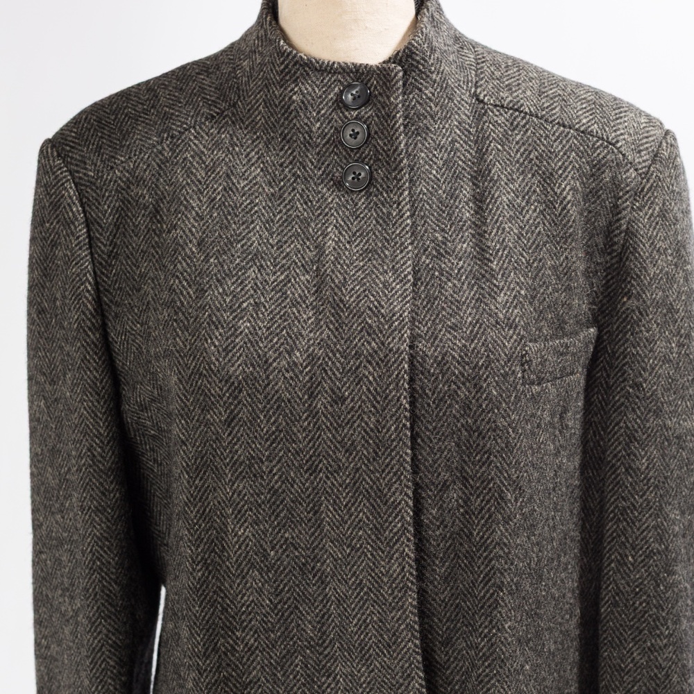 Vintage 100% pure wool full length coat herringbone tweed J.G Hook M - Picture 7 of 16